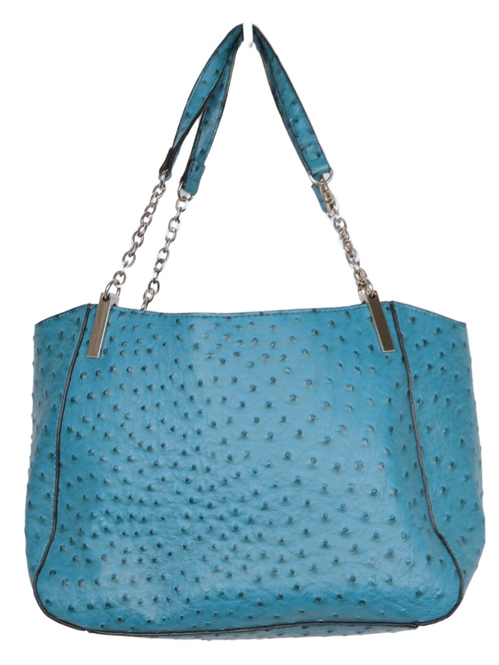 Turquoise Ostrich Embossed Faux Leather Tote Bag Chain Shoulder Purse Large